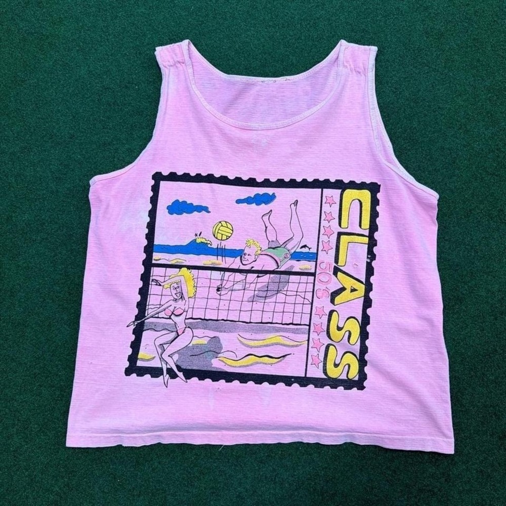 Vintage 1980s faded and lightly distressed puff print summer tank top